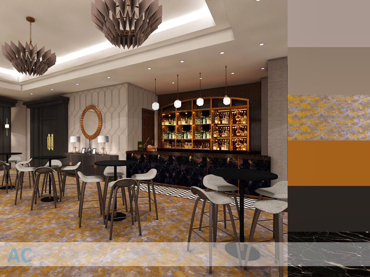 Happy Friday once again, and we’re leaving you with this colour palette of our mezzanine bar design. This rustic effect carpet design from  <a href="/ulstercarpets/">Ulster Carpets</a> is a great touch to our hotel scheme #hoteldesign #interiordesign Instagram.com/Aspinallcreati…