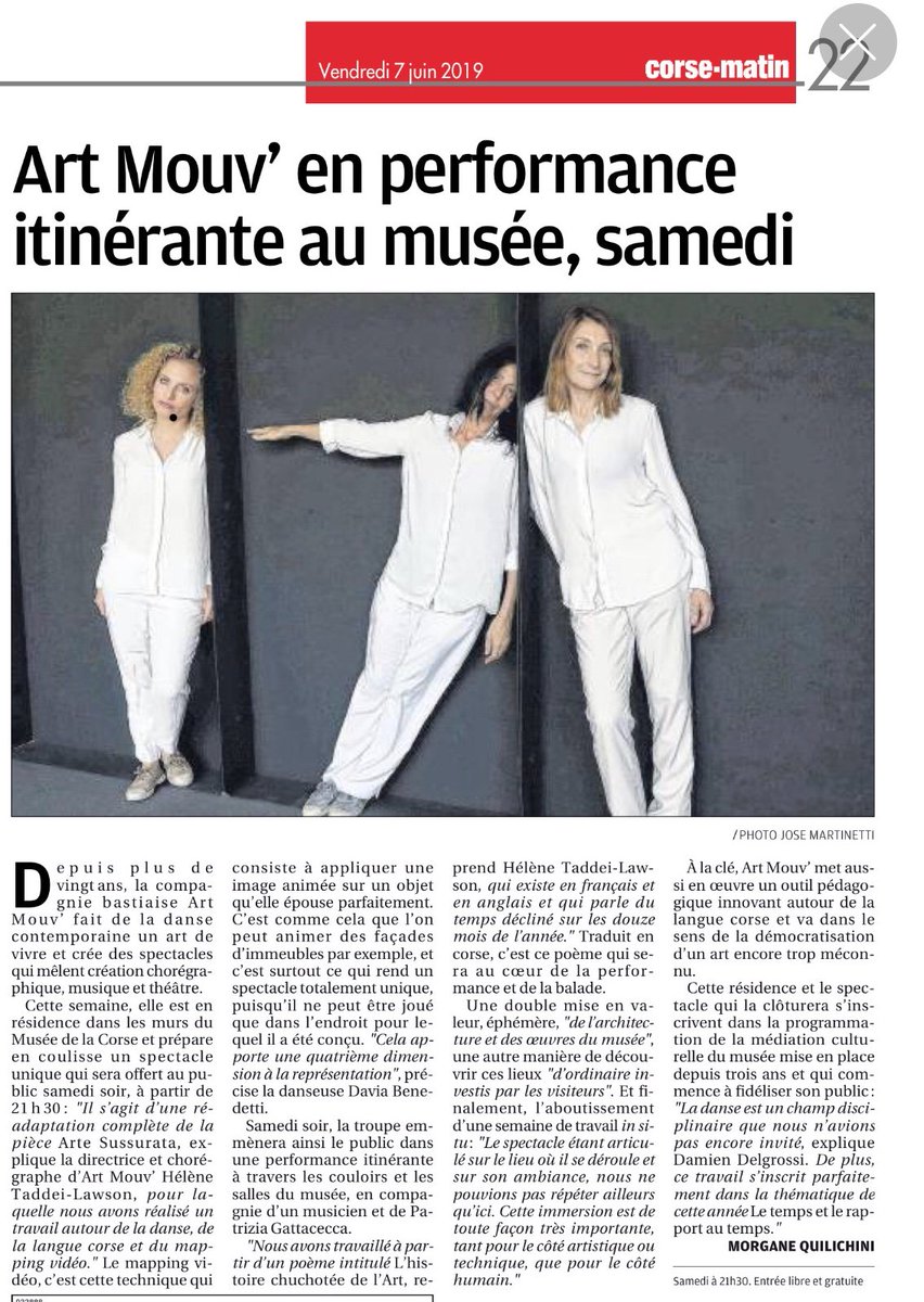 [J-1] Samedi 08 juin à 21h30 avec la Compagnie Art Mouv' #MuséedelaCorse <a href="/PatrimoniuIsula/">Patrimoine Corse</a> <a href="/IsulaCorsica/">Cullettività di Corsica - Collectivité de Corse</a> <a href="/Corse_Matin/">Corse-Matin</a> Entrata libera ! ► musee-corse.com/index.php/fre/…