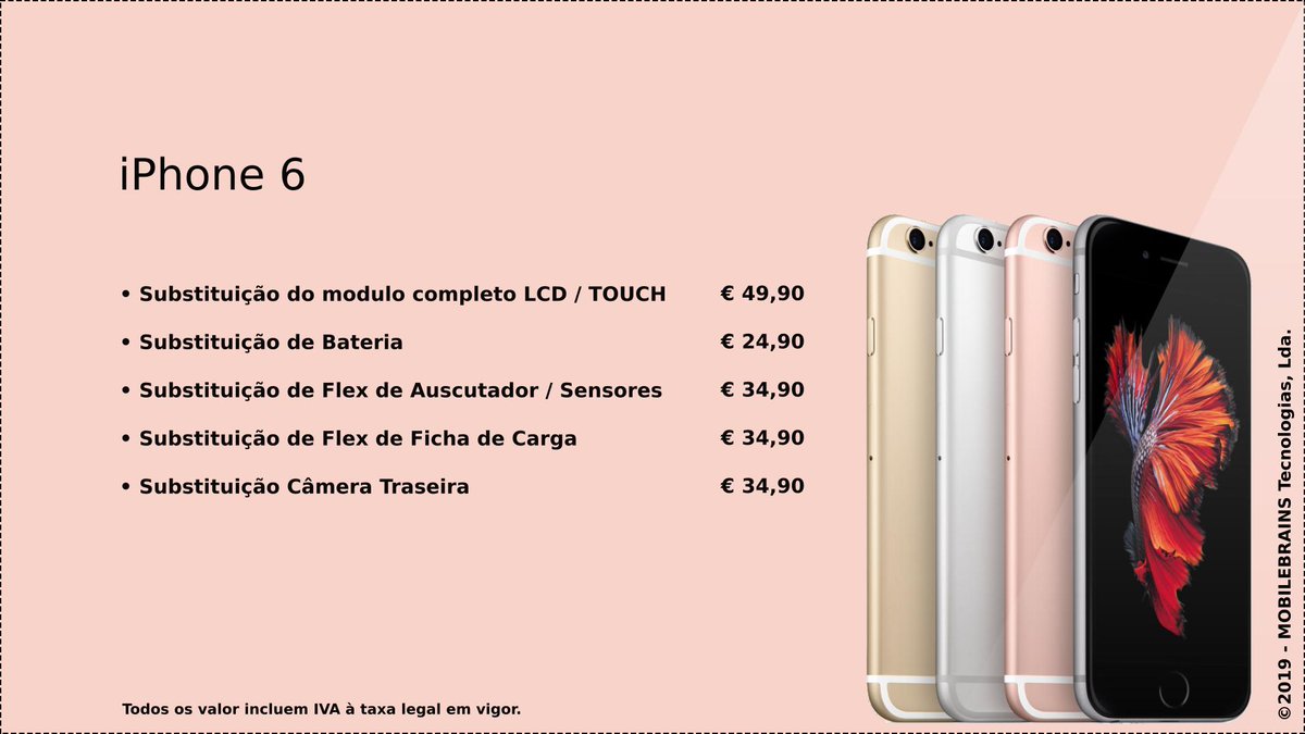 mobilebrainsPT's tweet photo. Preços actuais de Reparações de iPhone 6. https://t.co/SGSeNXdw0I