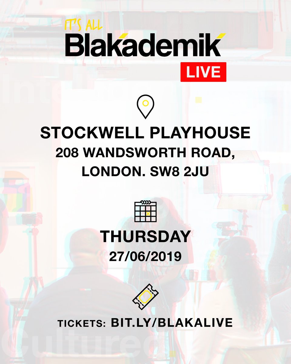 @BlakademikTV and @_JordanJBryan are holding their first LIVE show on Thurs 27th June at @StockwellPHouse Not seen the Youtube show before? All black panel discussing topics from politics to sport, music to media. 

Get your tickets here: Bitly.com/blakalive