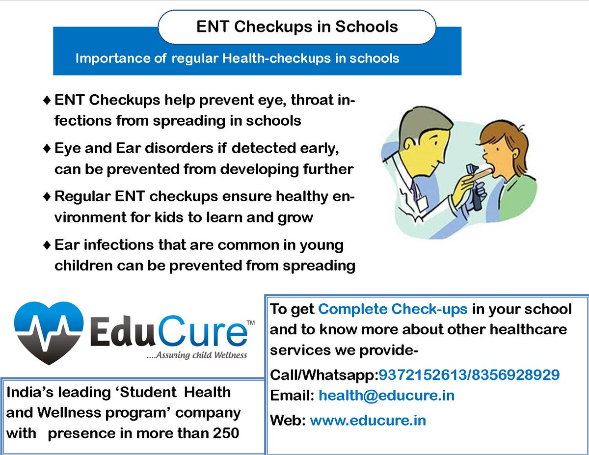 educurehealth's tweet photo. Why ENT checkups are important in schools
#healthcheckups #ENT #school #students #health #wellness #completehealthcheckup #schoolhealthprogram #educure #eyes #nose #throat #HealthyLife #healthykids https://t.co/mpG3ULpeD6