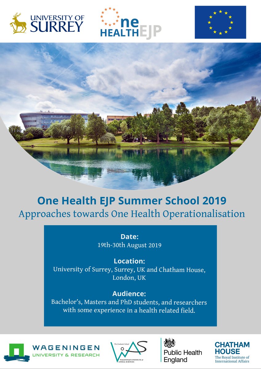 Today is the final day to apply to attend the #OneHealthEJP's very first Summer School! This Summer School will be held at <a href="/UniOfSurrey/">University of Surrey</a> and <a href="/ChathamHouse/">Chatham House</a> and has been organised in collaboration with <a href="/WUR/">Wageningen U&R</a> and @PHE_uk. Apply today! onehealthejp.eu/the-ohejp-summ… #OneHealth #Research