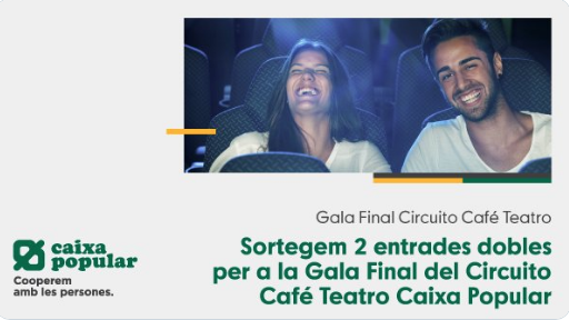 Estem sortejant dos entrades dobles per a la gala final del Circuito Café Teatro Caixa Popular. Entra en el nostre Facebook i no t'ho perdes! ow.ly/EhX950uyJNE
<a href="/cctval/">Circuito Café Teatro Valencia</a> #CircuitoCafeTeatro #GalaFinal #Sorteig