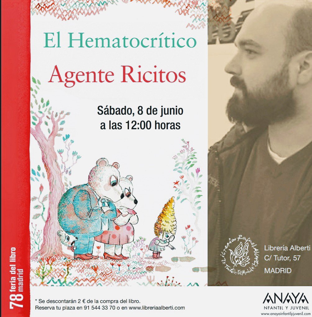 tribuplan's tweet photo. RT @LibreriaAlberti " Os reconocemos que estamos un poquito nerviosos porque... ¡@hematocritico viene la la #PequeñaAlberti!
Ya puedes reservar tu plaza aquí ⬇️
https://t.co/atQXEphgFW
#AgenteRicitos #SábadosEnAlberti https://t.co/xJAICekqda #tribuplan