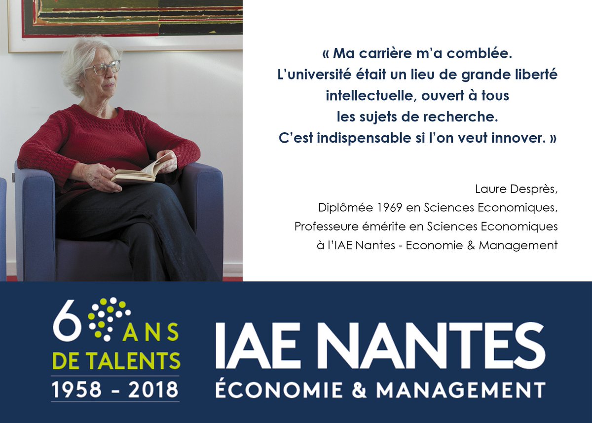 IAEnantes's tweet photo. #vendredilecture En attendant la parution du nouveau numéro de la Bulle d'Air #iaenantes, découvrez le témoignage de Laure Després, diplômée #économie en 1969, professeur émérite depuis 2017 et membre associée du #LEMNA #FormerSANSformater #60ansTalents https://t.co/63rDzs2xfb https://t.co/YJVS2pQ45K