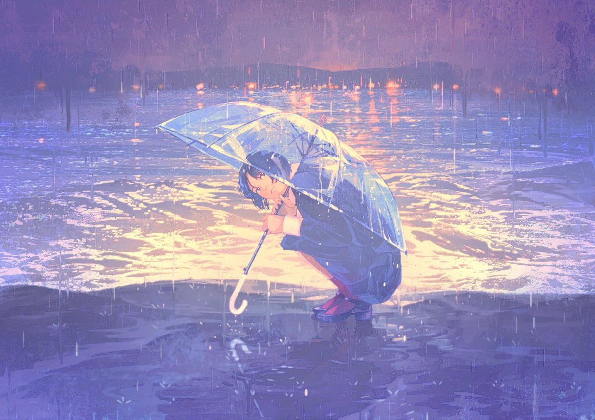 transparent 1girl umbrella rain transparent umbrella solo holding  illustration images