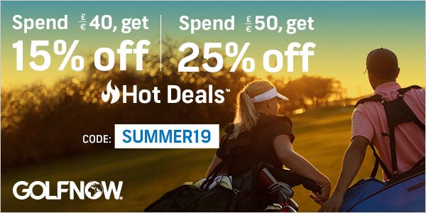 Summer is heating up with up to 25% off our incredible #HotDeals tee times! So what are you waiting for? It's time to #GOLFNOW!

Use the promo code SUMMER19 at checkout. Hot Deals this way ➡️ow.ly/VfIJ50uviME

Ts&amp;Cs: ow.ly/hsIp50uviJ3