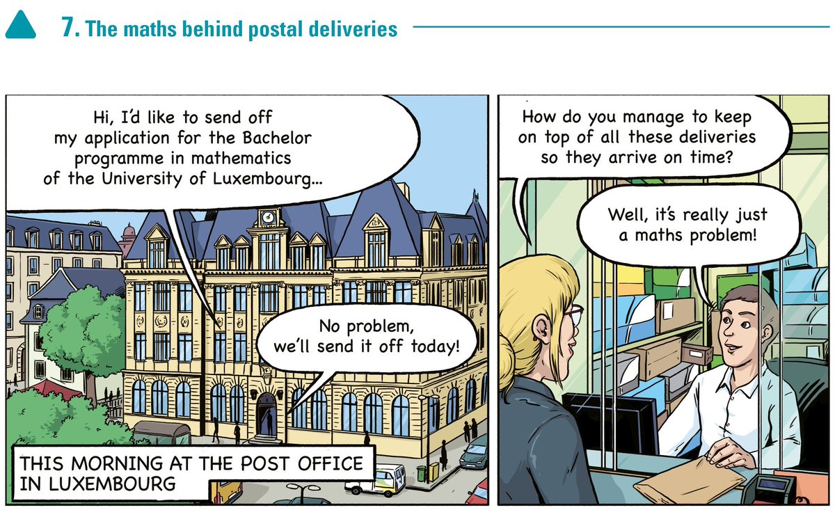 uni_lu's tweet photo. @FnrLux @LIH_Luxembourg 💡 #Mathematics in the post office - solving problems every day.
➡️ https://t.co/SxZObozPyz ⬅️
ℹ️ Learn more in today's #comic made by doctoral candidates of the #uni_lu Doctoral School in Science and Engineering (DSSE).
Supported by @FnrLux
#ComicFriday #PhD #DESCOM https://t.co/deFDMNHTW1