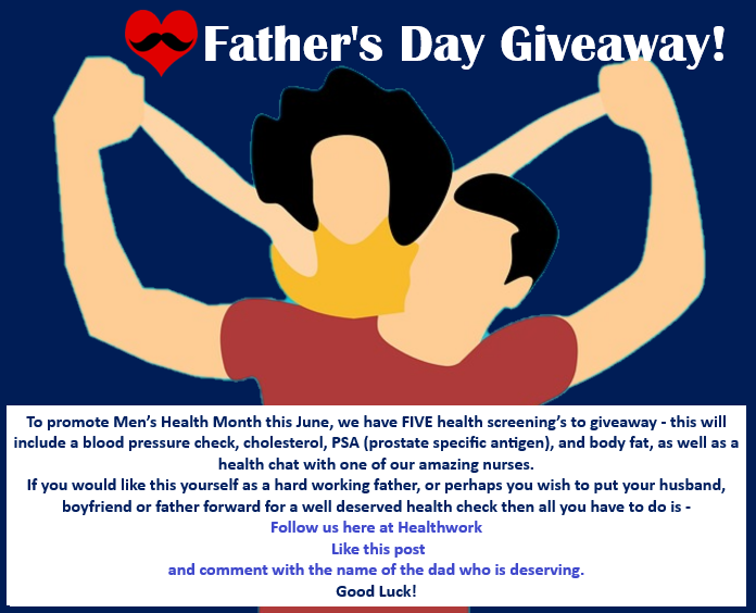 Healthwork1's tweet image. #MensHealthMonth this June, we are giving away FIVE health screenings for Father’s Day!

If chosen, you can select from one of these Healthwork clinics – 
#Manchester
#Liverpool
#Leeds
#London

Winners will be drawn Friday 14th June.
#competition #health #fathersday #healthwork