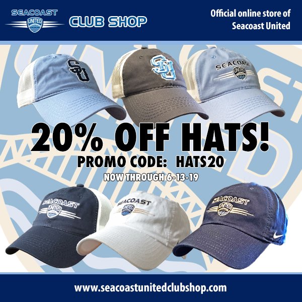 20% off all hats now through 6/13!  🧢  Great 🎁 ideas for Dad!  <a href="/SeacoastUnited/">Seacoast United</a>  seacoastunitedclubshop.com/category-s/183…