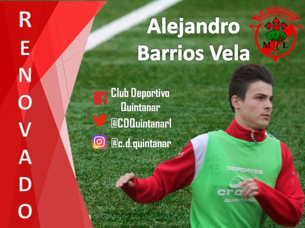 CDQuintanar1's tweet photo. RENOVADO ⚽

ALEJANDRO BARRIOS VELA, continuará un año más en el C.D. QUINTANAR

Alex, jugador joven que conoce muy bien al nuevo míster, el cual sacará lo mejor de Alex para poder conseguir el objetivo a alcanzar.

#ContigoHaciaTercera
#VamosQuintanar 🔴 ⚪ https://t.co/gPJQPucIUg