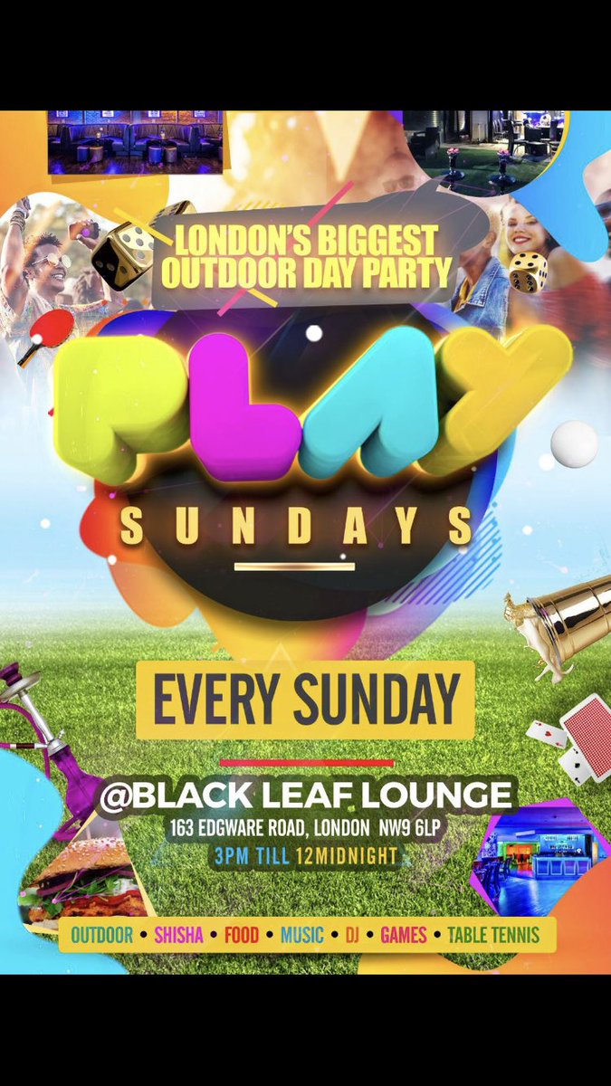 PLAYSunday1's tweet photo. @uchjn  WE ARE READY FOR THE WEEKEND..ARE YOU? 🥂

Even though the weather isn’t looking great this weekend..we’re not worried as our DayParty is outdoor AND INDOORS ..join us nuh?  
 #PLAYSundayLDN😆

Perfect spot to end your weekend....🍗🍔🍤🍹🥃🤪🥳🎮 https://t.co/jOzRHpx5uc