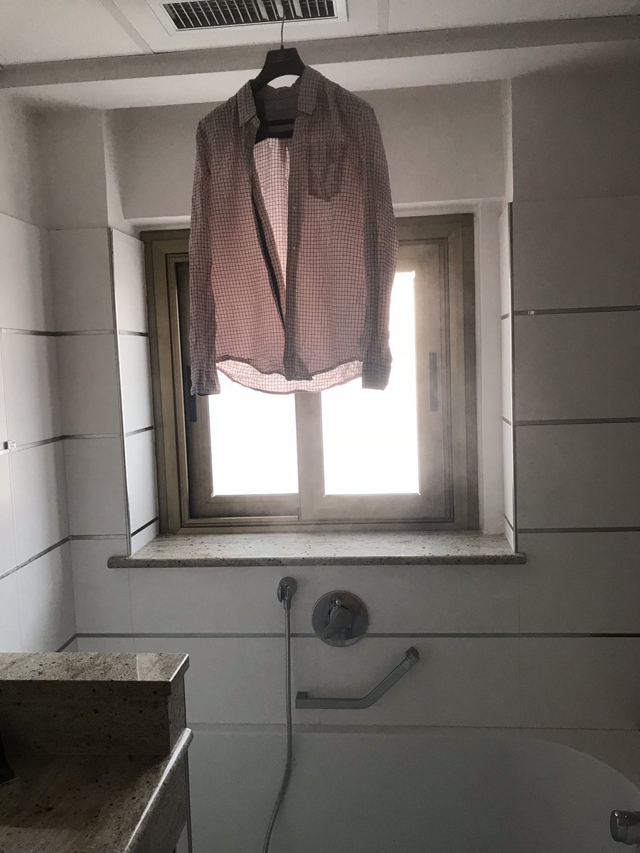 aaronbassett's tweet image. Using the steam from bath to &quot;iron&quot; shirt in a hotel because they wouldn&apos;t trust me with an iron… #devrellife