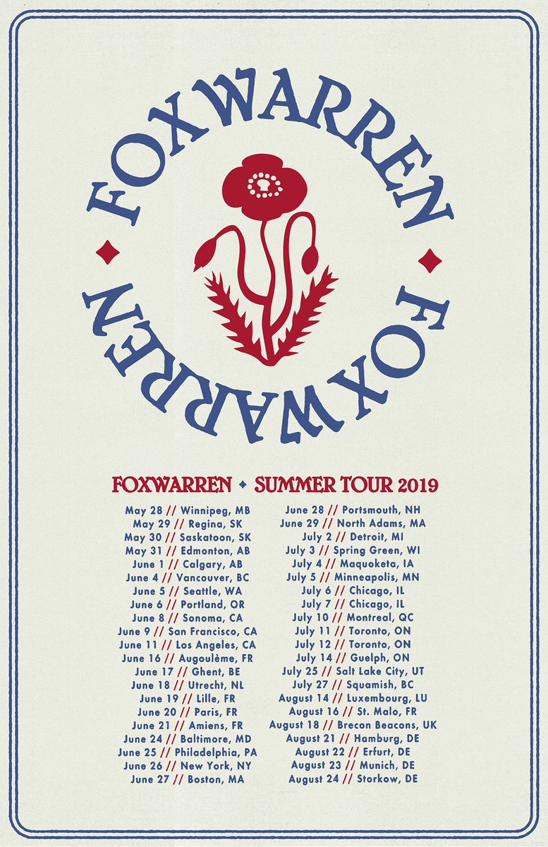 Foxwarren (@foxwarrenband) on Twitter photo We've got new posters featuring our summer tour dates that will be available at all our upcoming shows.
Limited number up online at a one-day sale price of $7, so get yours ASAP (up to $10 tomorrow).
Grab 'em here: foxwarren.bandcamp.com/merch/limited-…
Designed by <a href="/MatDunlap/">Mat Dunlap</a>! We've got new posters featuring our summer tour dates that will be available at all our upcoming shows.
Limited number up online at a one-day sale price of $7, so get yours ASAP (up to $10 tomorrow).
Grab 'em here: foxwarren.bandcamp.com/merch/limited-…
Designed by <a href="/MatDunlap/">Mat Dunlap</a>!