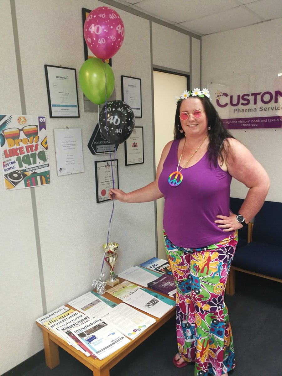 Custom_Pharma's tweet photo. It's been a busy week in the run up to our 40th anniversary. 

From guessing the baby and taking part in a quiz to searching around for photos of our CEO dressed as Wally.

We wrapped it up with a 1979 themed fancy dress day and boy did they  deliver.

#Happy40thCustom #40Years https://t.co/MFOiTJYTne