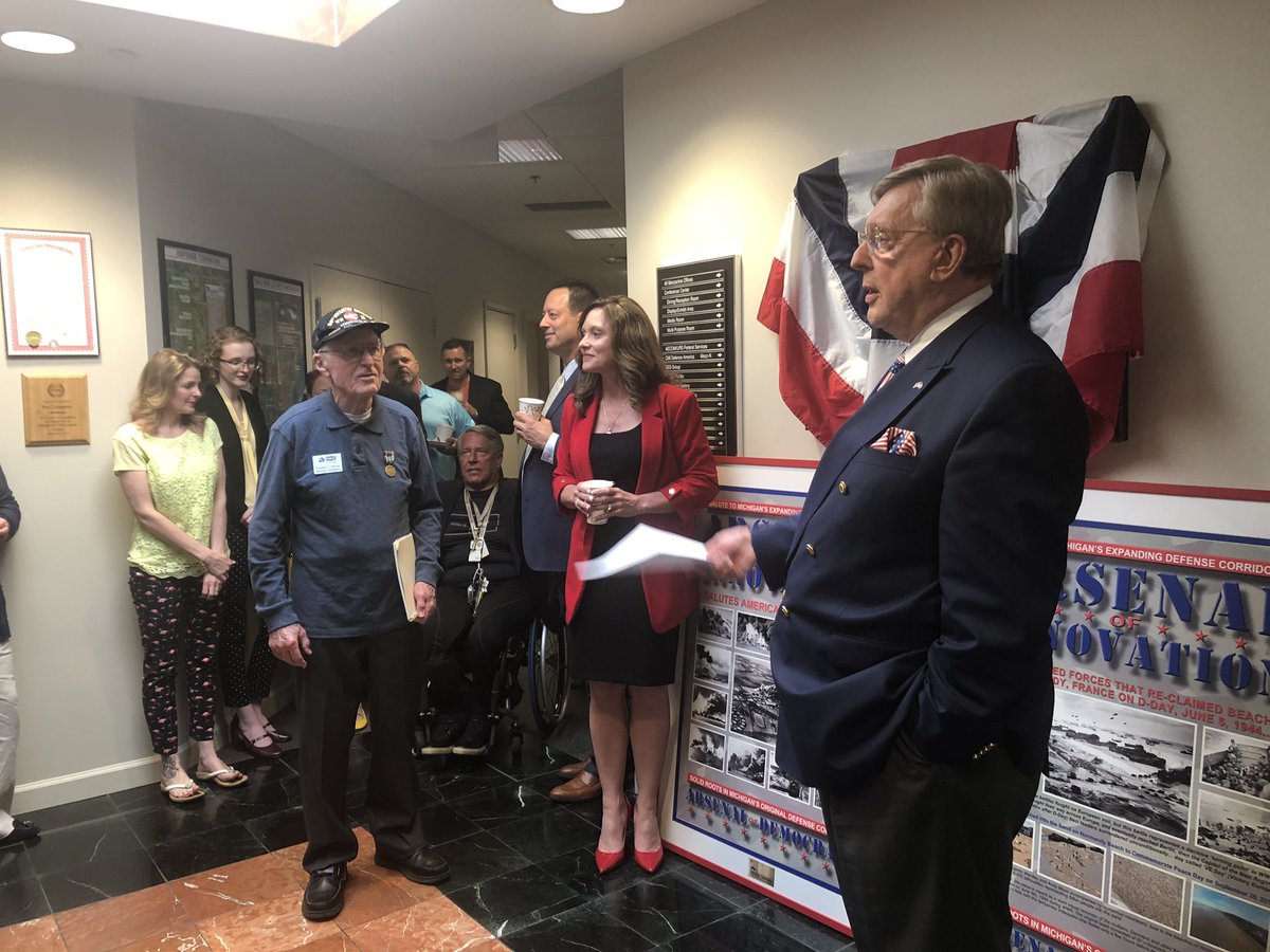 mark_vanderpool's tweet photo. Glad to be part of the D-Day 75th Anniversary Remembrance at #DC3S located in the Sterling Heights Defense Corridor. Doug Harvey who serves on the city’s Historical Commission and is a WWII veteran was honored. We are blessed to have Mr. Harvey on our City Team. https://t.co/nMQ1ikC1v3