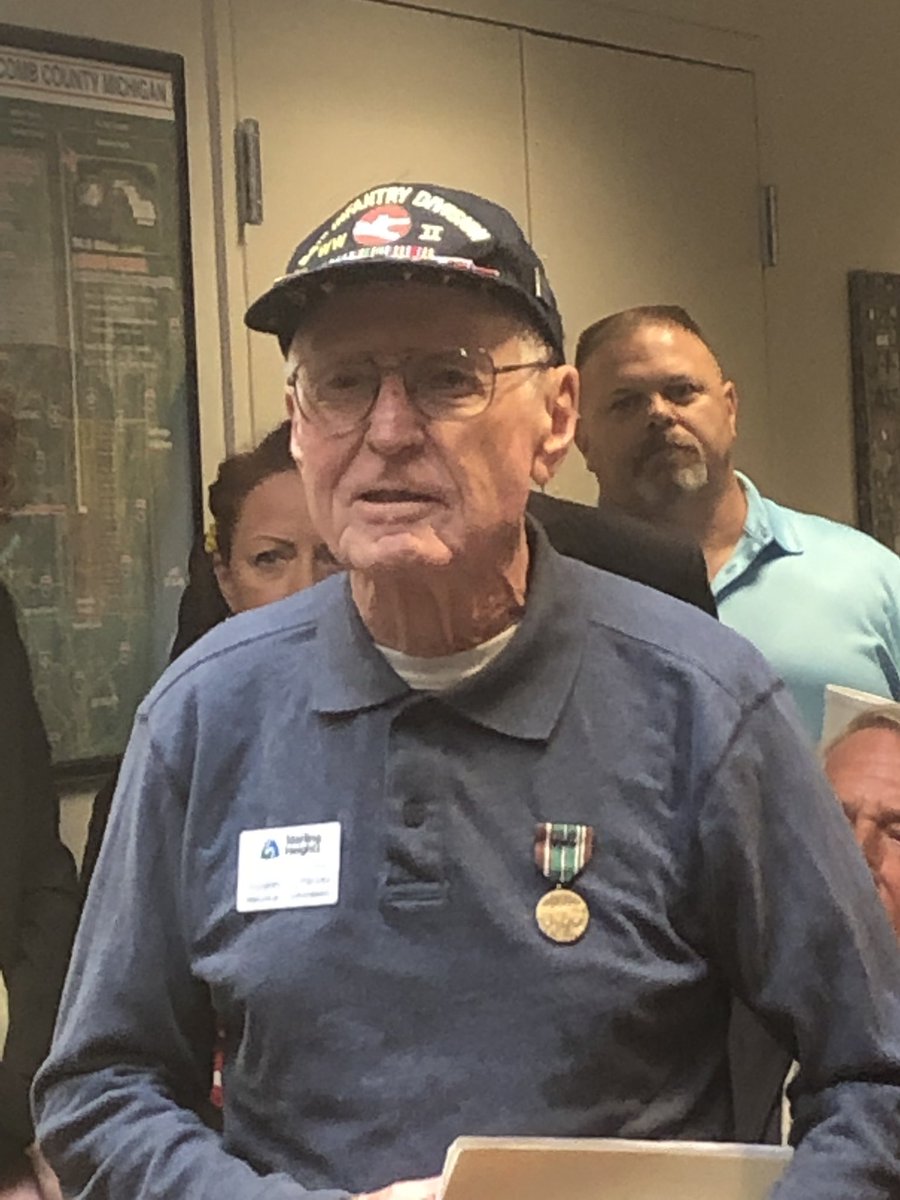 mark_vanderpool's tweet photo. Glad to be part of the D-Day 75th Anniversary Remembrance at #DC3S located in the Sterling Heights Defense Corridor. Doug Harvey who serves on the city’s Historical Commission and is a WWII veteran was honored. We are blessed to have Mr. Harvey on our City Team. https://t.co/nMQ1ikC1v3
