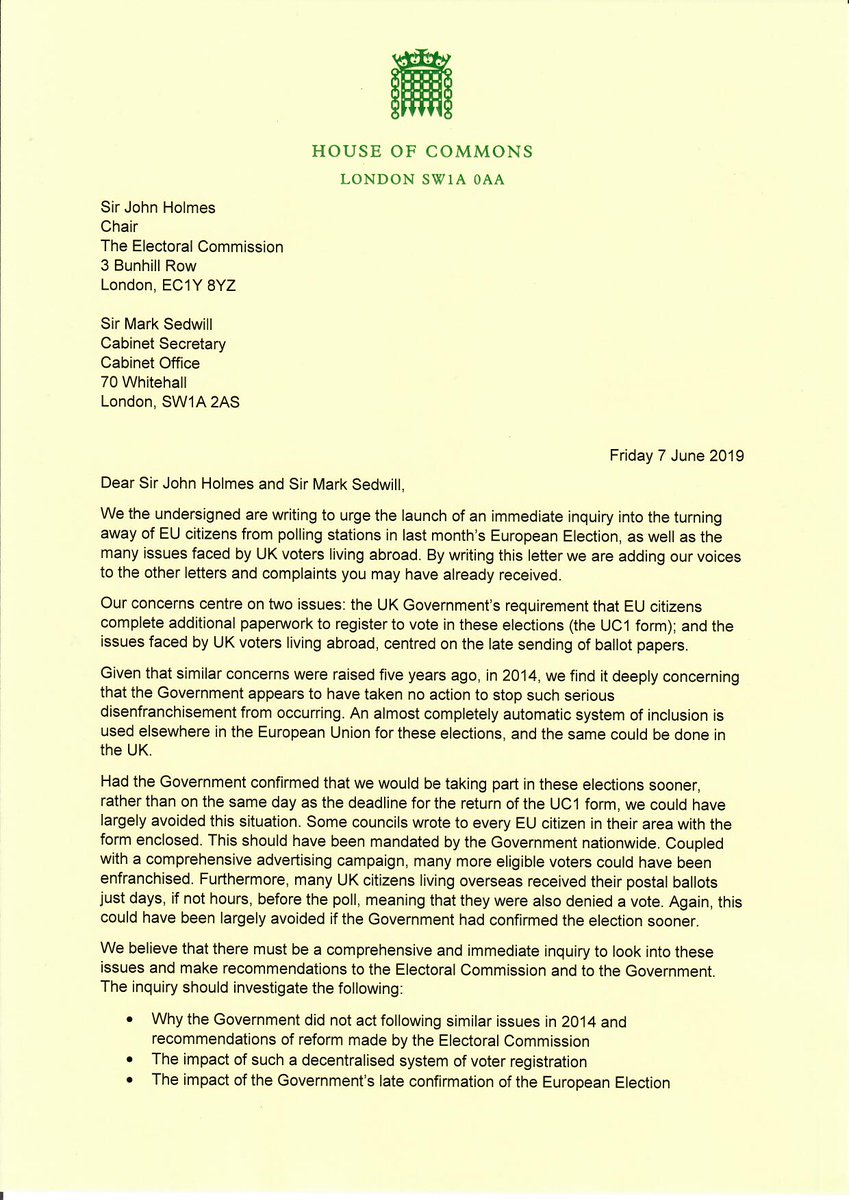 LaylaMoran's tweet photo. Delighted that 68 colleagues from 6 parties have signed the letter I drafted on #DeniedMyVote. We need an urgent inquiry into why so many EU citizens and overseas voters were disenfranchised last month. Read the letter 👇 https://t.co/If0UsB6gDx