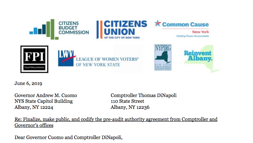 ReinventAlbany's tweet photo. Our letter to @NYGovCuomo @NYSComptroller asking them to make public, and put into law, their agreement to restore Comptroller's authority to "pre-audit" @SUNY #SUNYRF OGS contracts. @cbcny @CitizensUnionNY @commoncauseny @FiscalPolicy00  @LWVNY @NYPIRG  https://t.co/gbnmFKjLXP https://t.co/iBtacQLzUX
