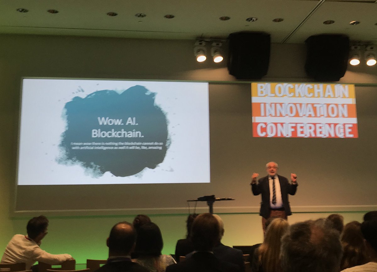 Our most critical #blockchain hero <a href="/dgwbirch/">Dave "Someone you trust is one of us" Birch</a> about pixies in a ledger and #AI  on stage at #BIC19