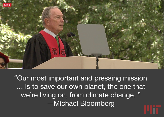 "The stakes could not be higher." —<a href="/MikeBloomberg/">Mike Bloomberg</a> at <a href="/mitcommencement/">MIT Commencement</a> #climatechange #MIT2019