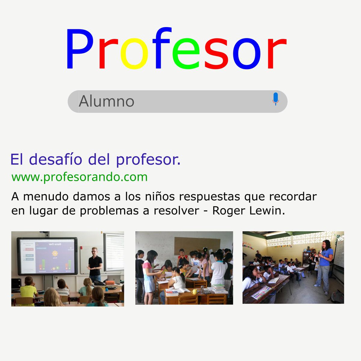 Profesorando1's tweet photo. 📝CITA SEMANAL 📝
"A menudo damos a los #niños respuestas que recordar en lugar de problemas a resolver" #RogerLewin
Si aún no te has unido a nuestra #comunidadeducativa, te seguimos esperando en https://t.co/mX5IqDAqnE #edtech #Aulas #innovacion #profesores https://t.co/KOoNJ3T1sn