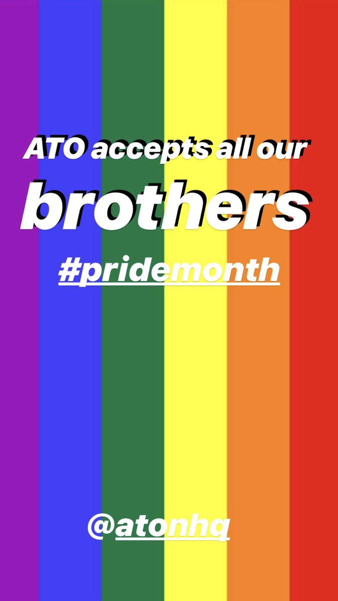 No matter who you are, Alpha Tau Omega accepts all brothers!🏳️‍🌈 #PrideMonth2019 <a href="/AlphaTauOmega/">Alpha Tau Omega</a>