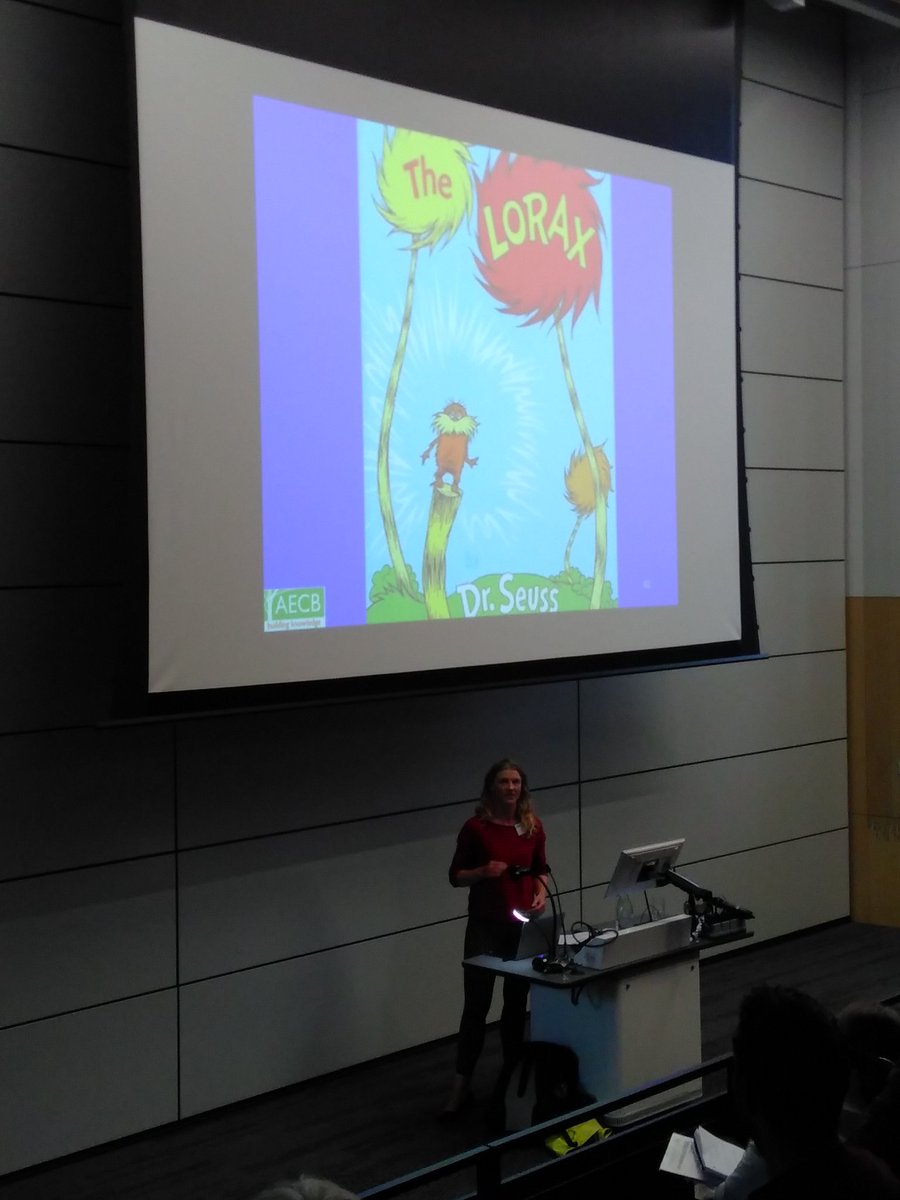 Kat_A_Kelly's tweet photo. "Unless someone like you cares an awful lot, nothing is going to get better. Its not." @SallyGodber voicing what I, and a lot of us #sustainabilitygeeks have been coming to terms with. Its ok to get emotional, in fact, its high time we did. #AECBat30 #climateaction #lorax https://t.co/2V8qOdW5bK