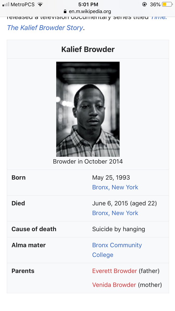 'Never forget the failings of the justice system'

The #KaliefBrowder story was the most heart breaking because he didn’t make it out!

#BlackLivesMatter #KaliefBrowder #justiceforkaliefbrowder