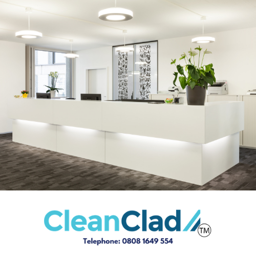 How to design a reception area that is practical and hygienic. bit.ly/2WuiMpf #reception #receptiondesk #office