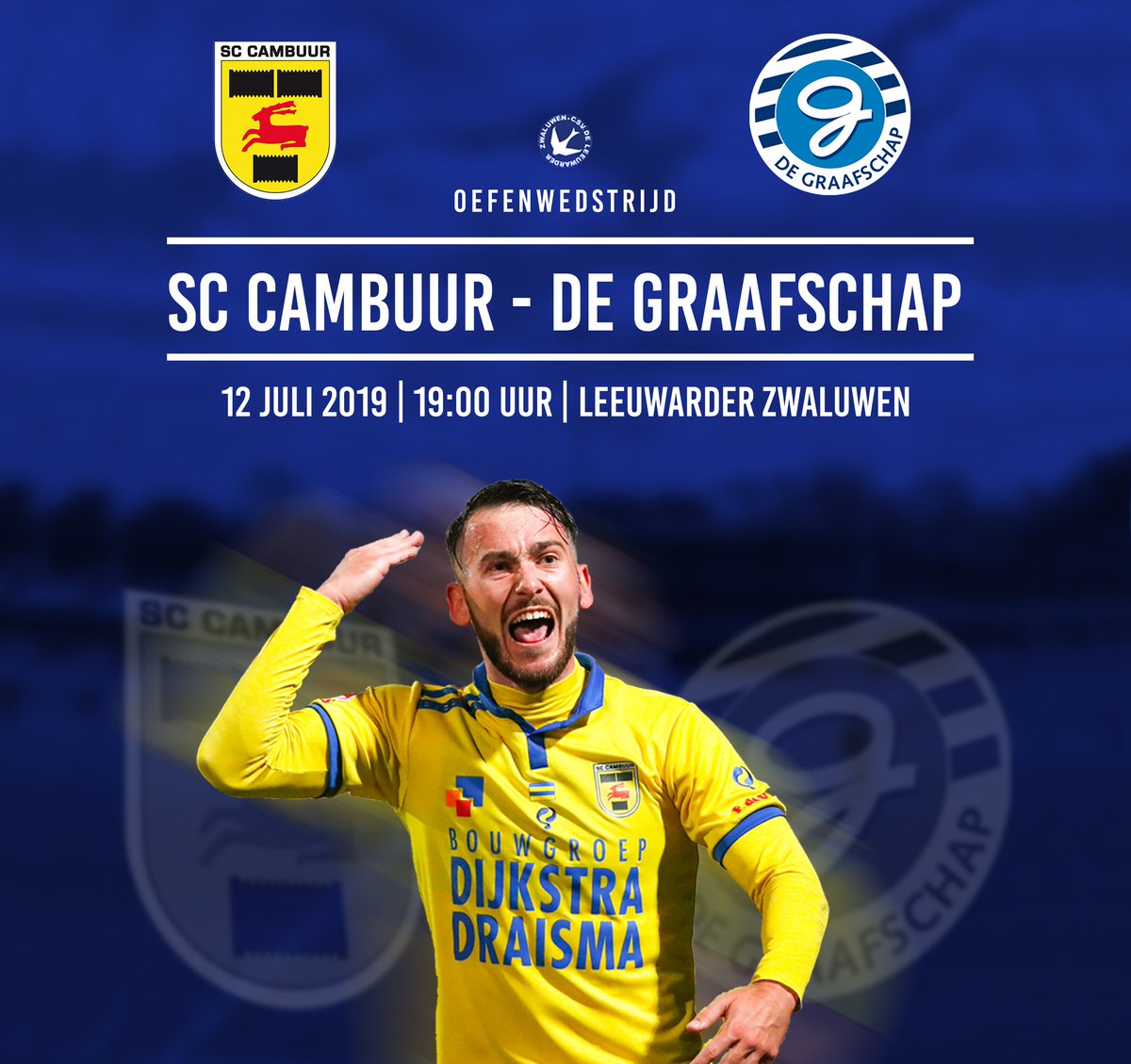 LwdZwaluwen's tweet photo. ⚽️ BESTEL NU JE TICKETS! | Op 12 juli 2019 spelen @SCCambuurLwd en @DeGraafschap een oefenwedstrijd tegen elkaar op het veld van De Leeuwarder Zwaluwen. 💙💛 Kom hen ook aanmoedigen!

➡️ Bestel nu hier tickets: https://t.co/MqcuSH9SJh
Meer info: https://t.co/mTx6A3WPmM https://t.co/1z01FLtvLn