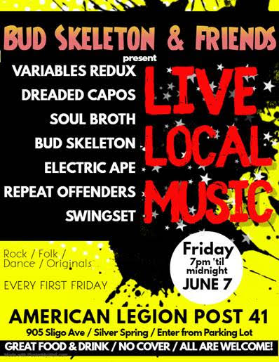 CisselSaxon's tweet photo. Don't forget to head over to Post 41 tonight! Bud Skeleton has a great line-up: Variables Redux, Dreaded Capos, Soul Broth, Electric Ape, Repeat Offenders &amp; Swingset! Starts at 7pm! See ya there! https://t.co/apqTy3ixz9