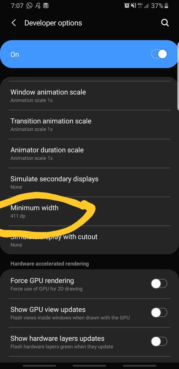 iSaurabhArora's tweet image. #AndroidDev Pro trip:

Convert your phone into a tablet display if you quickly need to test something. Developer options-&amp;gt;Minimum Width.

#androidhacks