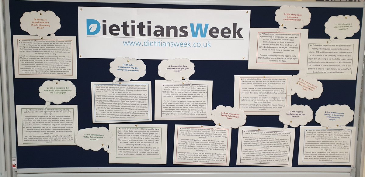 LUHFTdietitians's tweet photo. Well done to Dietetic students Katie and Paige for creating a display on "Busting Myths about Nutrition & Fad diets" Come down to the stand to find out more! #DietitiansWeek2019 #WhatDietitiansDo #TrustADietitian #NotTheFoodPolice @AintreeHospital @BDA_Dietitians https://t.co/iynpe35vwg