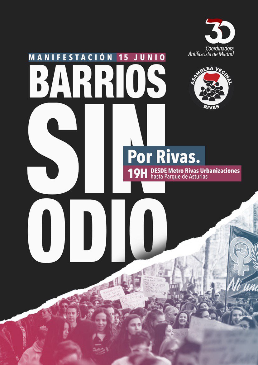VecinalRivas's tweet photo. Apunta este día #15J

Vamos a salir a tomar las calles de Madrid, contra el odio y el fascismo. https://t.co/Ck5S9nfIMC