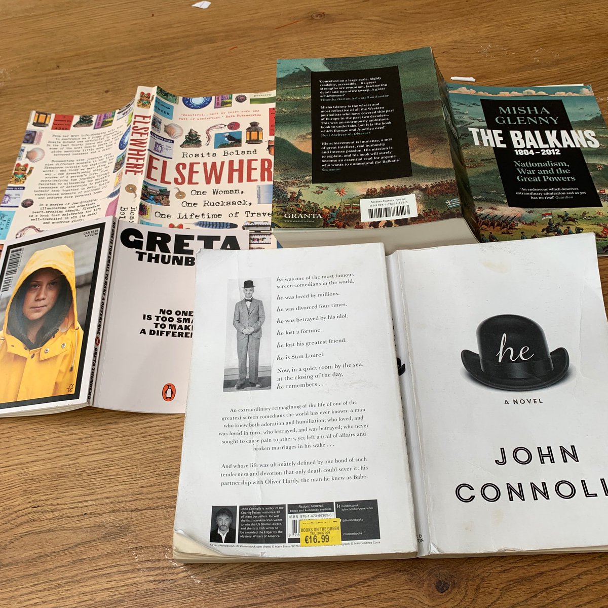 nickgestation's tweet photo. What do @jconnollybooks @GretaThunberg @MishaGlenny and @RositaBoland have in common? I can’t put any of them down #balkanbusjourneyclimatechangepianomoving #multireading https://t.co/VCaOsJ3HS1