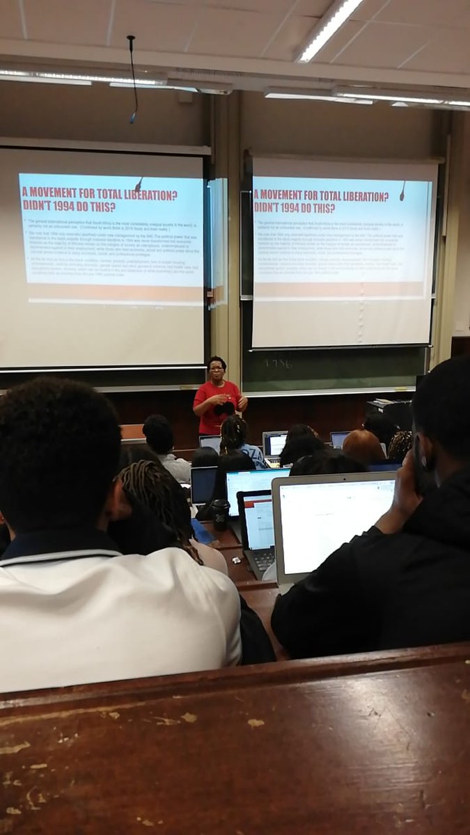 EFFWesternCape_'s tweet photo. Provincial Spokesperson, Ftr Phiwaba Madokwe giving a presentation on the EFF, its policies &amp; its role in post-democratic SA to University of Texas students at the University of Cape Town this afternoon.

#EFFIsASchool #EFFRedFriday

@EFFSouthAfrica @GardeeGodrich @MelikhayaXego https://t.co/63rapwMxNF