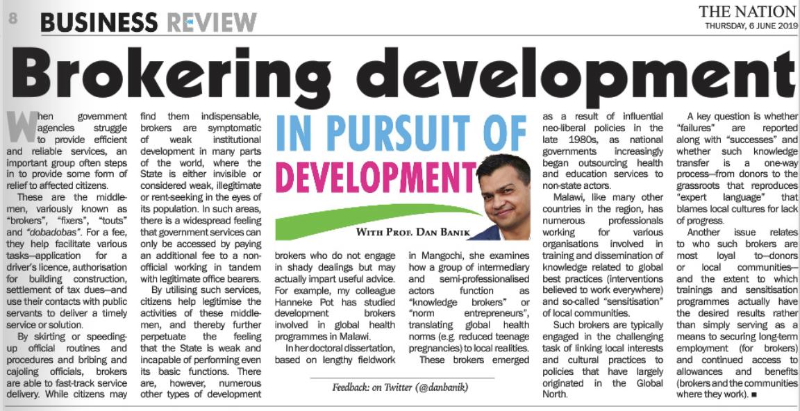 danbanik's tweet photo. My #InPursuitofDevelopment column this week is on an important group that often steps in when government agencies struggle to provide efficient and reliable services: "brokers"
#globadev
https://t.co/xz7q4CC8yC https://t.co/PNNPSr4YDU