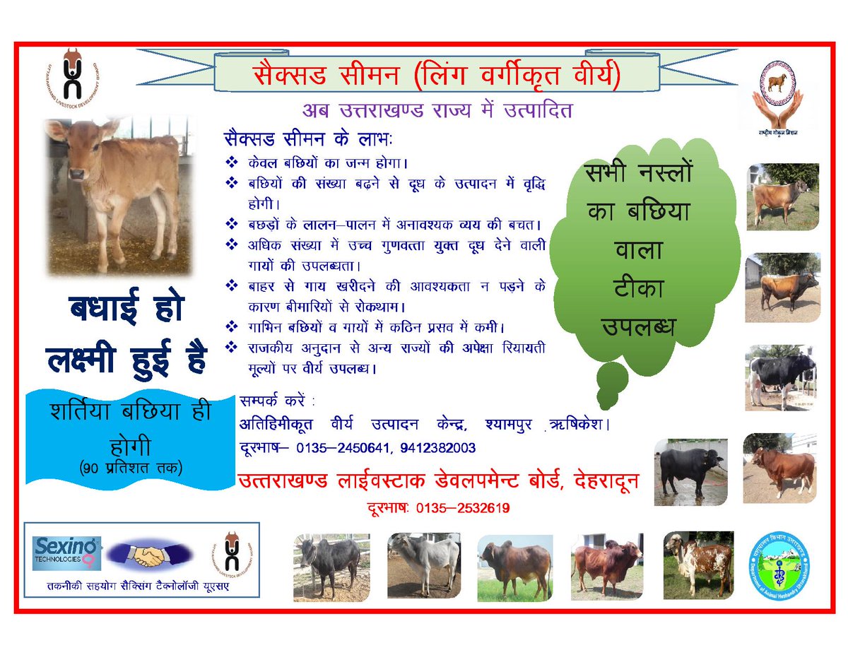 pashudhanUK's tweet photo. जानिए सैक्सड सीमन (लिंग वर्गीकृत वीर्य) उत्पादन से होने वाले लाभों के बारे में। पशुपालन में अधिक लाभ प्राप्त करने हेतु संपर्क करें: अति हिमीकृत वीर्य उत्पादन केंद्र ,श्यामपुर, ऋषिकेश (दूरभाष: 0135-2450641,9412382003)
#SexSortedSemen #ArtificialInsemination #DFSLab
@Dept_AHD https://t.co/D77nCiZdim