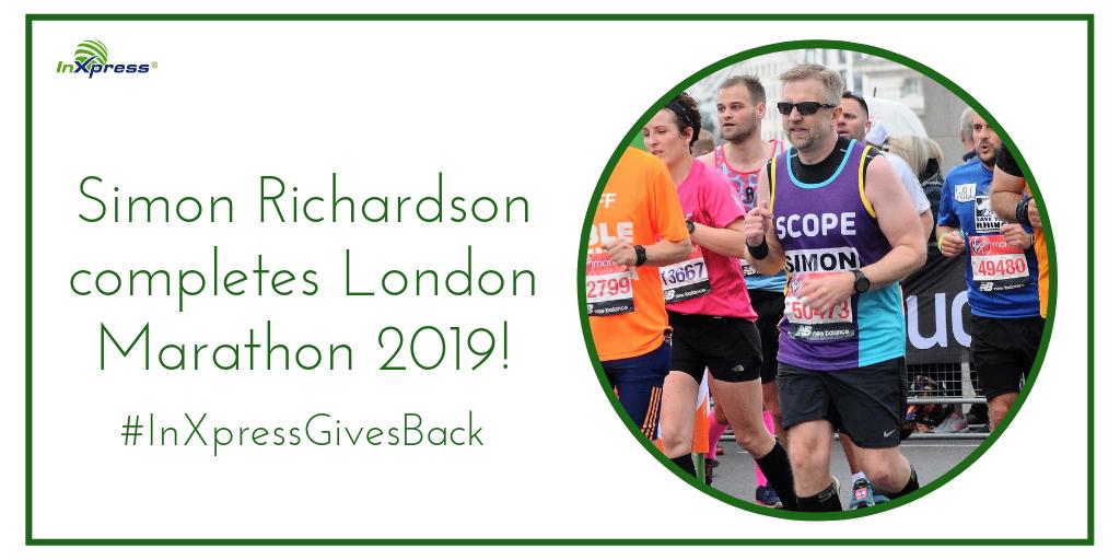 InxpressFSE's tweet photo. On Sunday 28th April, Simon Richardson, owner of InXpress Derby &amp; Nottingham, took part in this year’s London Marathon. He was raising money for the charity Scope. Click here to read Simon's story https://t.co/6gKL6MTxcD #InXpressGivesBack https://t.co/6QWZrnIkrS