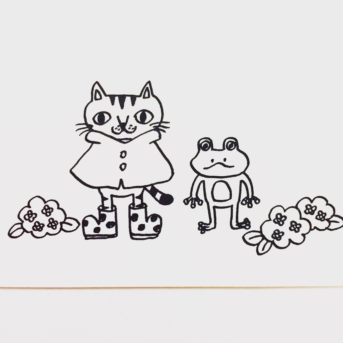 肌子 Pa Twitter 今日のイラストはコレ ｪ カエルとお出掛けする猫 イラスト 猫 ネコ ねこ オリジナル ペン画 アナログ画 キジトラ猫