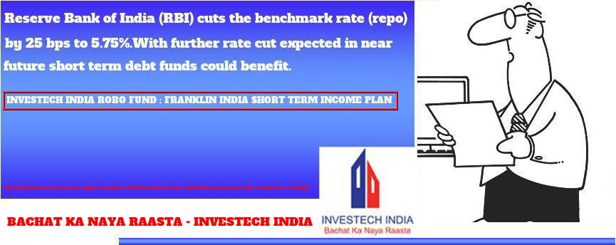 INVESTECHAPP's tweet photo. RBI cuts the benchmark rate by 25 bps to 5.75%. With  further rate cuts expected short term funds like Franklin India Short Term Income Plan could benefit. - Prof.TVITOBA : https://t.co/miwv326DLl #MutualFundsSahiHai #MutualFunds #MutualFund #PersonalFinance #Somuchtoshop https://t.co/W7WQkJh53w