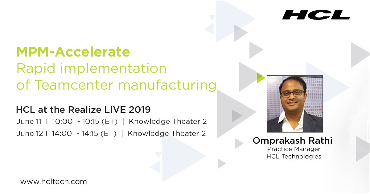 HCLGeometricPLM's tweet photo. Join the session by Omprakash at #RealizeLIVE, to learn more about the configurable framework for accelerating deployment of manufacturing process management functionalities. #HCL #HCLERS #EXPAND40  https://t.co/aa9P0CREPa https://t.co/cMK0uVv6dK