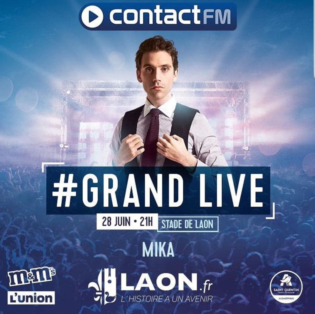 AurelieDenots's tweet photo. @mikasounds sera sur la scène du #Grand Live de #Laon vendredi 28 Juin ! 💙
Venez faire la fête avec nous avant de partir en vacances !
#ContactFM #ContactEvents https://t.co/levMxscMU8