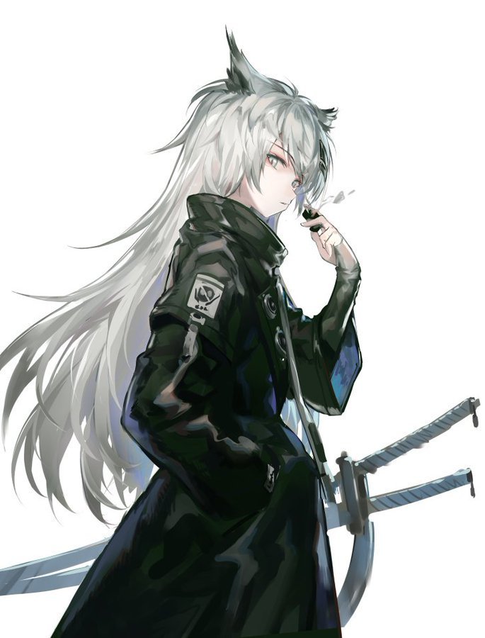 lappland (arknights) 1girl solo long hair animal ears sword weapon wolf ears  illustration images