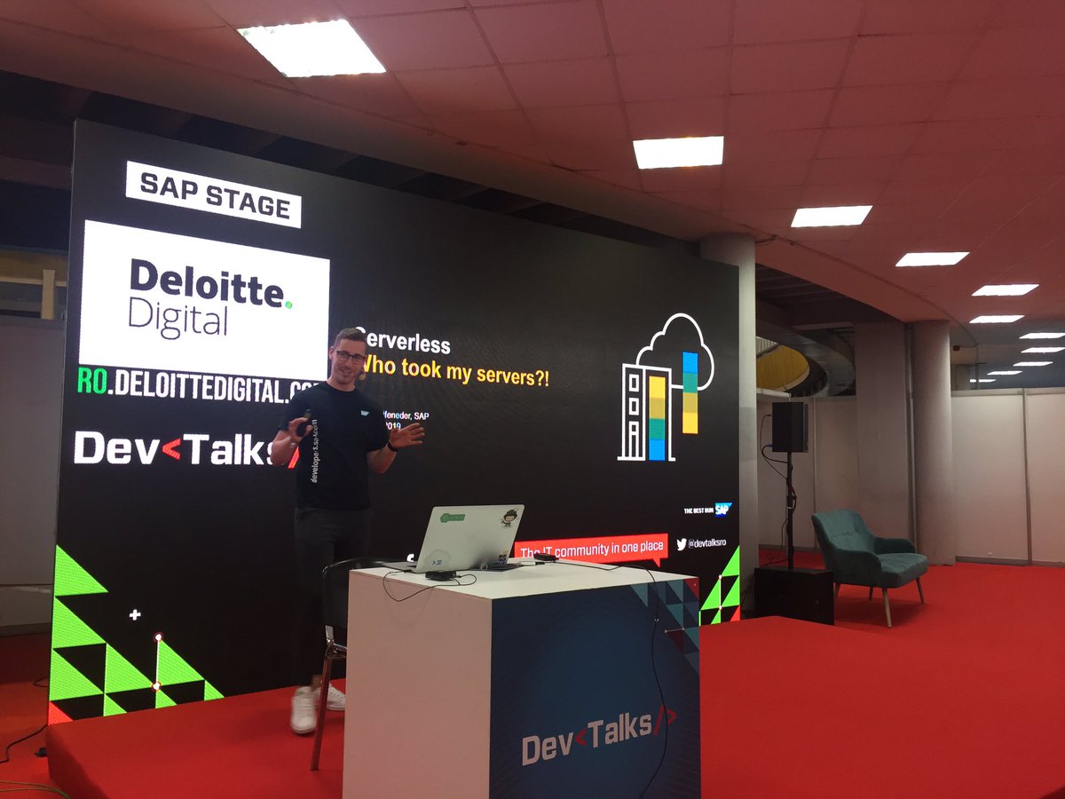 Next up on the #SAP stage at <a href="/DevTalksRo/">@DevTalksRo</a> <a href="/maxstreifeneder/">@maxstreifeneder@saptodon.org</a> talking about #serverless