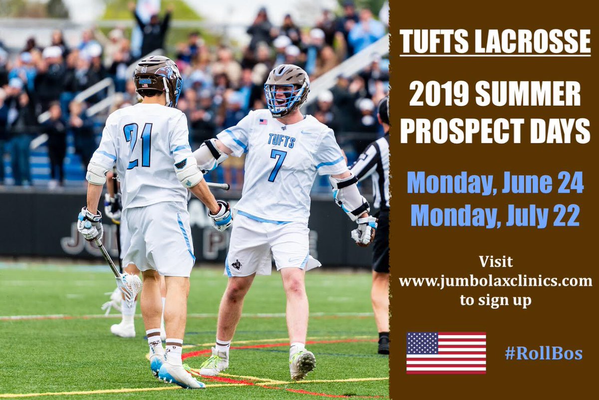 TuftsLacrosse's tweet photo. Interested in playing for @TuftsLacrosse? Sign up for one of our Two Summer Prospect days. It’s a great opportunity to work directly with our players and coaches and get a sense of the campus &amp; the program. 🔗 to sign up: https://t.co/ZPpW4OThvu 🐘🇺🇸 https://t.co/cGUZtleec4