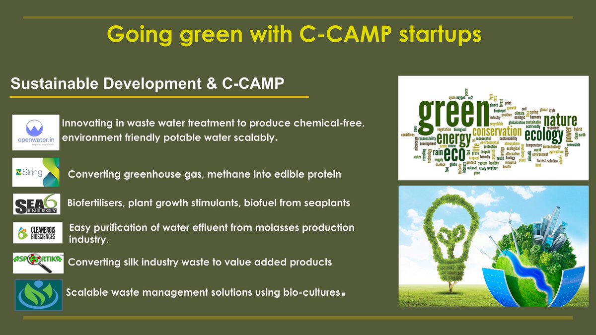 CCAMP_India's tweet photo. This #WorldEnvironmentDay CCAMP celebrates its cohort of startups working on #SustainableDevelopment #SDG #sustainabilitygoals We at CCAMP are committed to fostering innovations towards a greener future.
#OpenWater #StringBio #Aspartika #Cleanergis @REVYEnvironment @Sea6Energy https://t.co/jQV3IruEIp