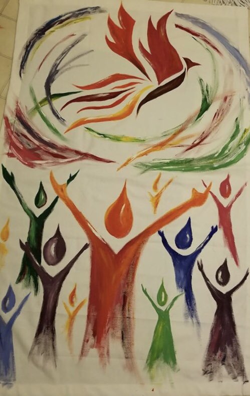 MichelleBelange's tweet photo. This “you can’t sit with us” bully mentality needs to stop. We all have a place at the table of Grace. This image was in a Bible Journaling group this morning as a banner for a Pentecost this Sunday. It is beautiful to me because it celebrates ALL people. #flumc19 https://t.co/Ja2hS26s67