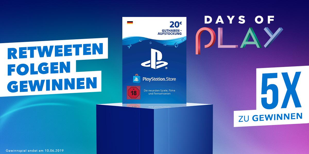 PlayStationDE's tweet photo. The Game is on: Wir verlosen 5x 20€ Store-Guthaben für die #DaysofPlay → https://t.co/o2Fycfr05x 
Wenn ihr gewinnt, was holt ihr euch? 
#Gewinnspiel TNB: https://t.co/GfhOXMCa37 https://t.co/rJdrJwLdDi